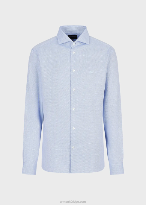 erkekler Armani mikro desenli pamuklu gömlek masmavi T8HD1066