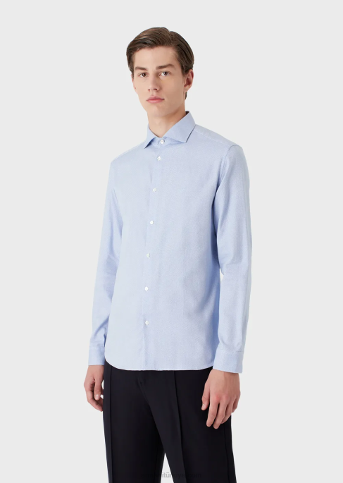 erkekler Armani mikro desenli pamuklu gömlek masmavi T8HD1066