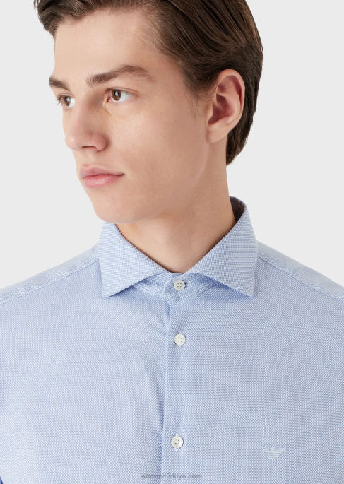 erkekler Armani mikro desenli pamuklu gömlek masmavi T8HD1066