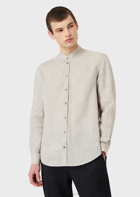 erkekler Armani modern kesim, keten şal, guru yakalı gömlekT8HD1140