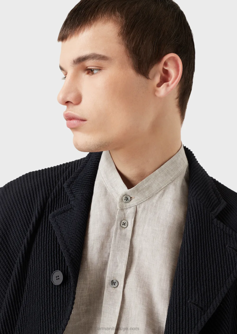 erkekler Armani modern kesim, keten şal, guru yakalı gömlekT8HD1140