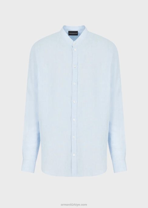erkekler Armani modern kesim, keten şal, guru yakalı gömlek masmavi T8HD1141