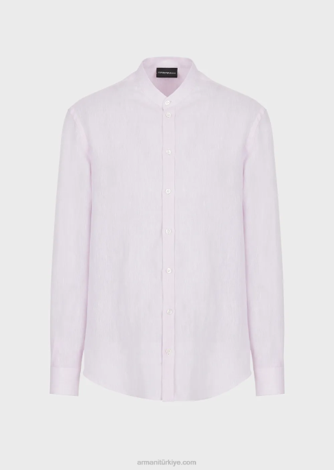 erkekler Armani modern kesim, keten şal, guru yakalı gömlek pembe T8HD1139