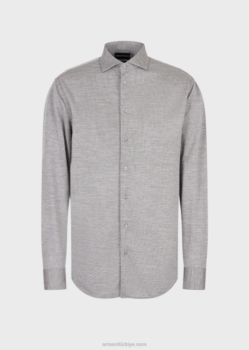 erkekler Armani okaliptüs yünü karışımlı dokulu jarse gömlek gri T8HD1124