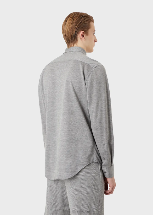 erkekler Armani okaliptüs yünü karışımlı dokulu jarse gömlek gri T8HD1124