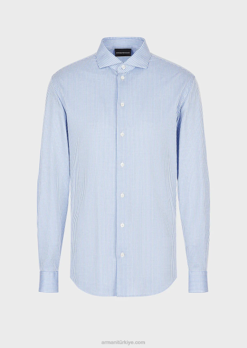 erkekler Armani okaliptüs yün karışımlı çizgili jarse gömlek çizgili T8HD1125