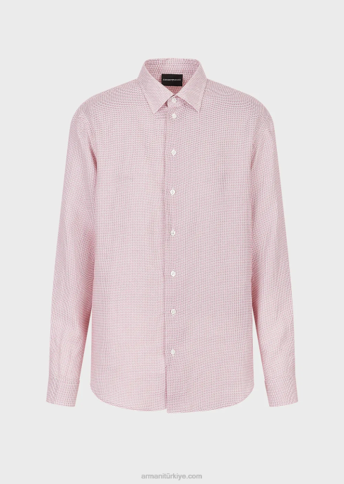 erkekler Armani op art mikro desenli jakarlı keten gömlek Yazdır T8HD1130