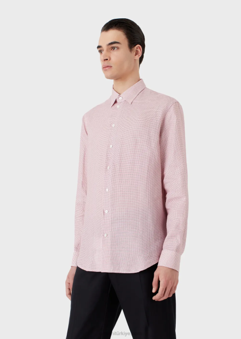 erkekler Armani op art mikro desenli jakarlı keten gömlek Yazdır T8HD1130