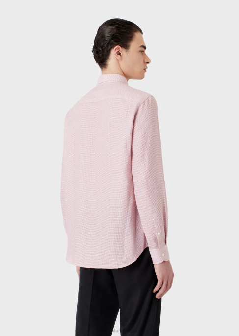 erkekler Armani op art mikro desenli jakarlı keten gömlek Yazdır T8HD1130