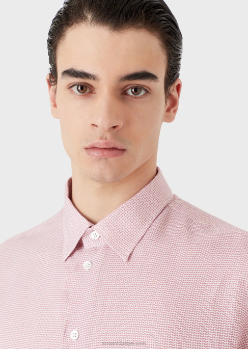 erkekler Armani op art mikro desenli jakarlı keten gömlek Yazdır T8HD1130