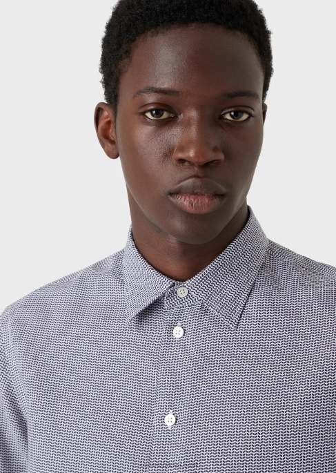 erkekler Armani op art mikro desenli jakarlı keten gömlek siyah T8HD1132