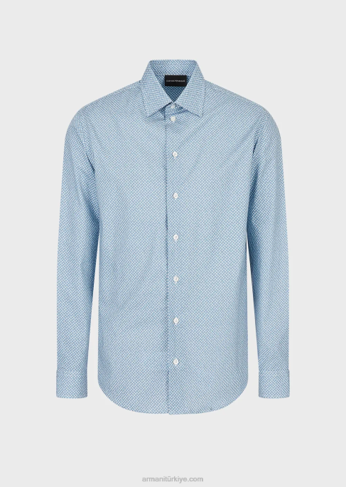 erkekler Armani op art mikro desenli streç pamuklu gömlek Yazdır T8HD1134