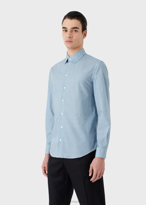 erkekler Armani op art mikro desenli streç pamuklu gömlek Yazdır T8HD1134