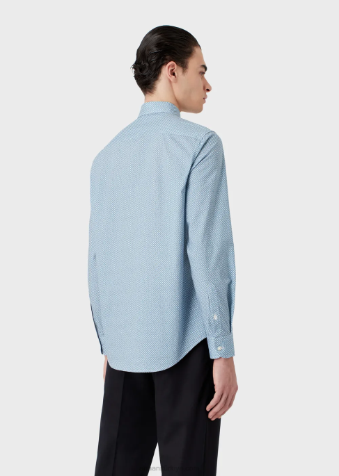 erkekler Armani op art mikro desenli streç pamuklu gömlek Yazdır T8HD1134