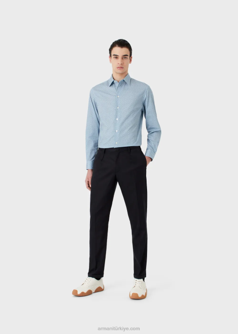 erkekler Armani op art mikro desenli streç pamuklu gömlek Yazdır T8HD1134