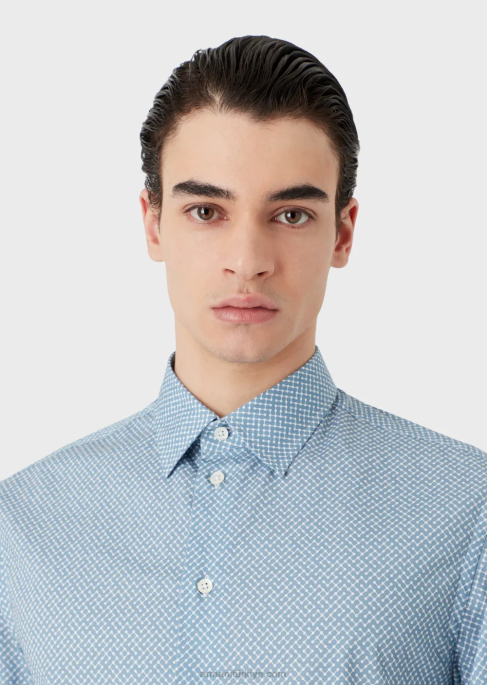 erkekler Armani op art mikro desenli streç pamuklu gömlek Yazdır T8HD1134