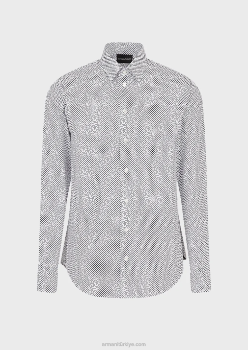 erkekler Armani op art mikro desenli streç pamuklu gömlek gri T8HD1133