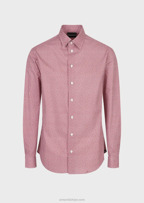 erkekler Armani op art mikro desenli streç pamuklu gömlek kırmızı T8HD1135