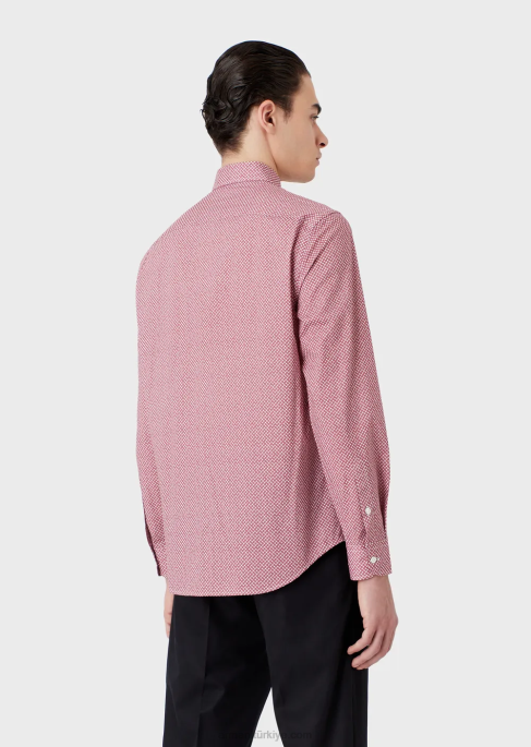 erkekler Armani op art mikro desenli streç pamuklu gömlek kırmızı T8HD1135