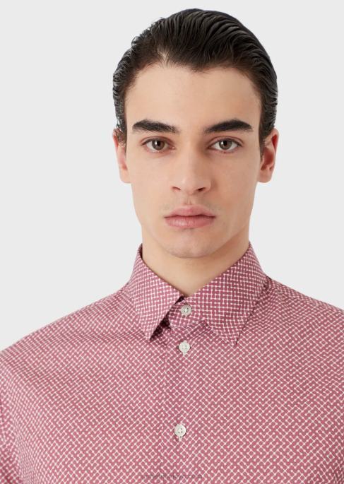 erkekler Armani op art mikro desenli streç pamuklu gömlek kırmızı T8HD1135