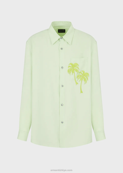 erkekler Armani palmiye ağacı yama ile pürüzsüz yüzeyli modal gömlek açık yeşil T8HD1089