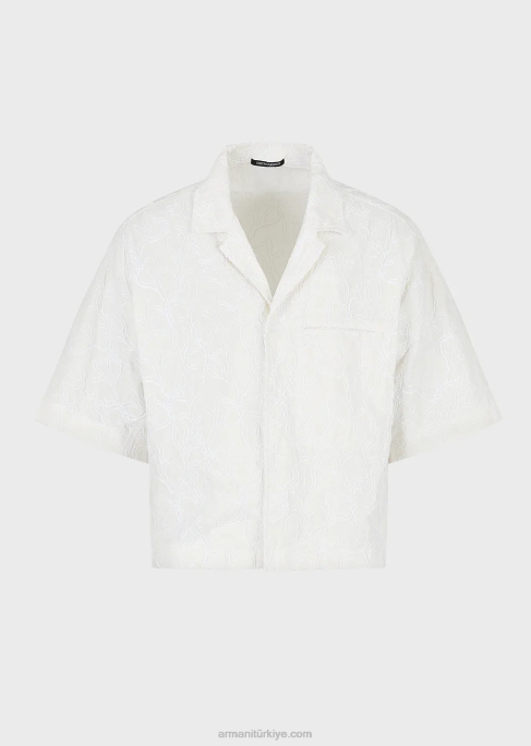 erkekler Armani rafya işlemeli yırtılmaz naylondan kısa kollu mont beyaz T8HD1084