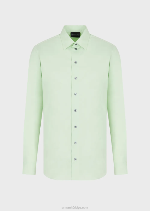 erkekler Armani streç teknik kumaş gömlek açık yeşil T8HD1092