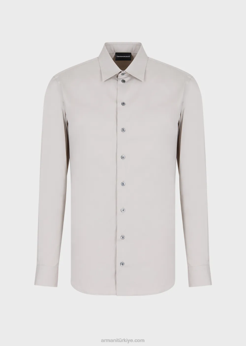 erkekler Armani streç teknik kumaş gömlek gri T8HD1093