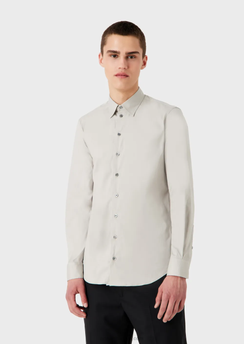 erkekler Armani streç teknik kumaş gömlek gri T8HD1093