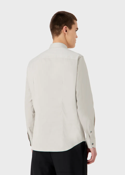 erkekler Armani streç teknik kumaş gömlek gri T8HD1093