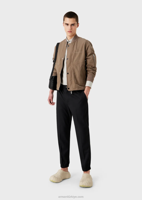 erkekler Armani streç teknik kumaş gömlek gri T8HD1093