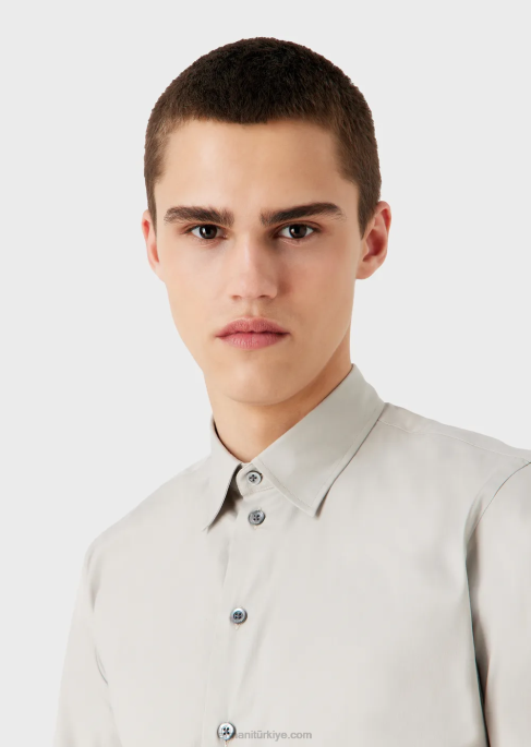 erkekler Armani streç teknik kumaş gömlek gri T8HD1093