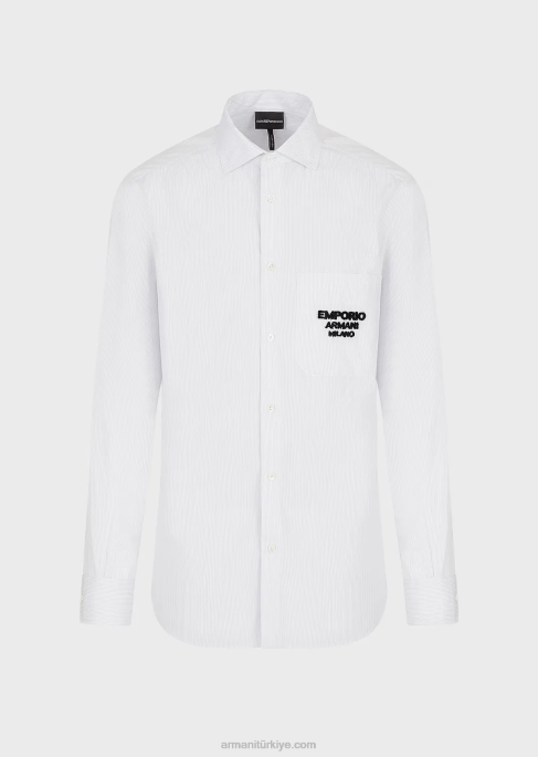erkeklercepte kabartmalı kumaş emporio armani milano logolu gömlek masmavi T8HD1071
