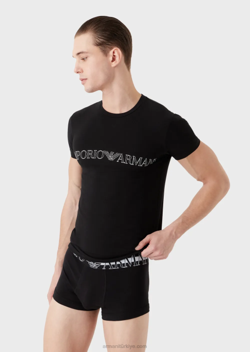 erkekler Armani Megalogolu organik koton atlet ve boxer külot seti siyah T8HD1803