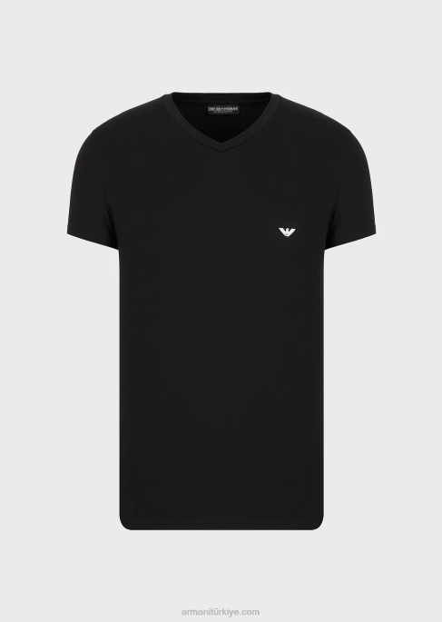 erkekler Armani basic v yaka iç çamaşırı t-shirt siyah T8HD1822