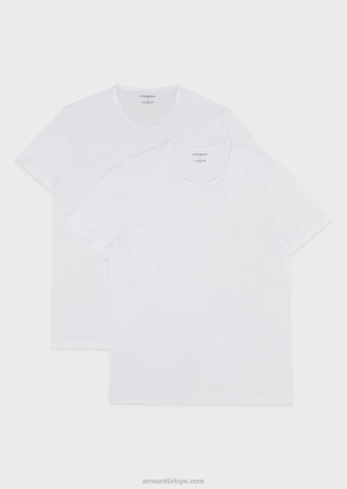 erkekler Armani iki paket normal kesim, saf pamuklu iç çamaşırı tişörtleri beyaz T8HD1819