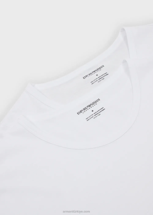 erkekler Armani iki paket normal kesim, saf pamuklu iç çamaşırı tişörtleri beyaz T8HD1819