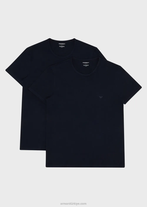 erkekler Armani iki paket normal kesim, saf pamuklu iç çamaşırı tişörtleri lacivert T8HD1818