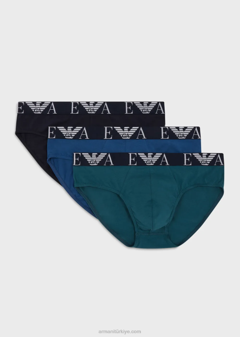 erkekler Armani kalın monogram logolu kemerli üçlü külot paketi mavi T8HD1785