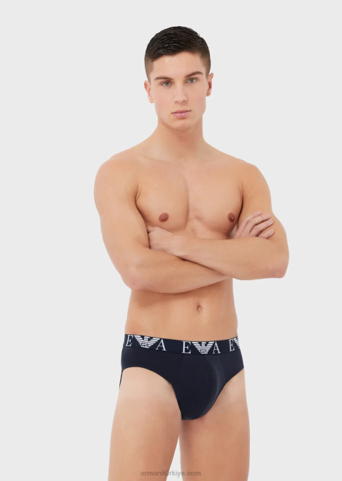 erkekler Armani kalın monogram logolu kemerli üçlü külot paketi mavi T8HD1785