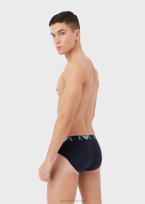 erkekler Armani kalın monogram logolu kemerli üçlü külot paketi mavi T8HD1785