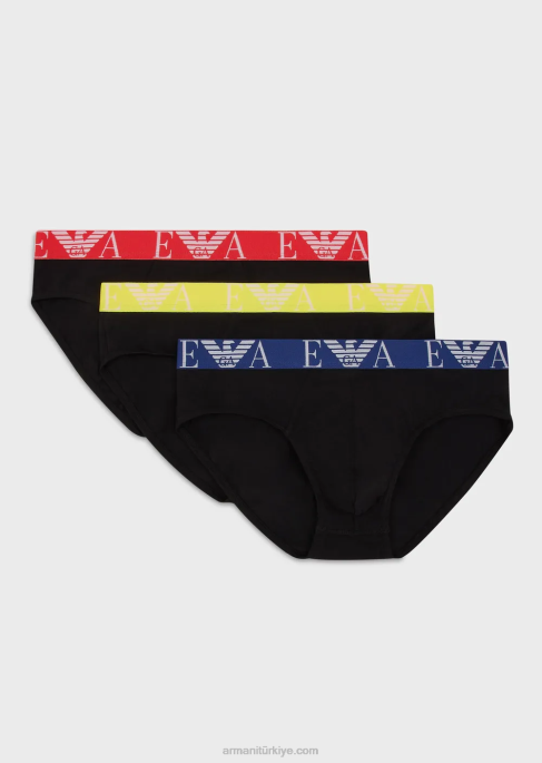 erkekler Armani kalın monogram logolu kemerli üçlü külot paketi siyah T8HD1786