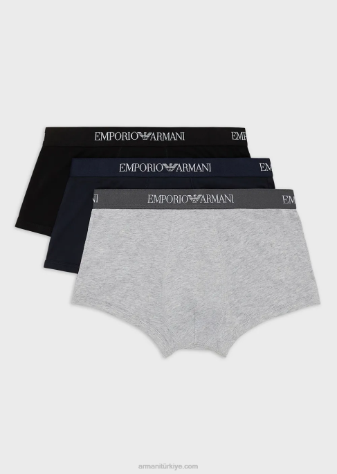 erkekler Armani üçlü saf pamuklu basic boxer külot paketi lacivert T8HD1756