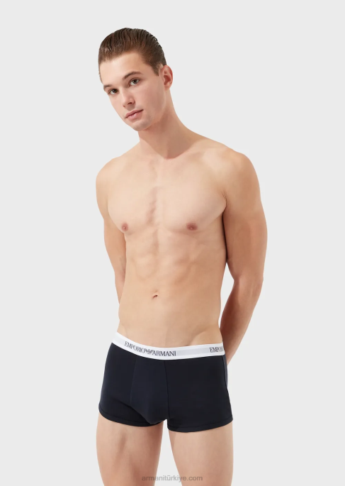 erkekler Armani üçlü saf pamuklu boxer külot paketi mavi T8HD1763
