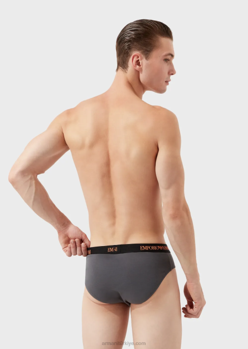 erkekler Armani üçlü saf pamuklu külot paketi siyah T8HD1788