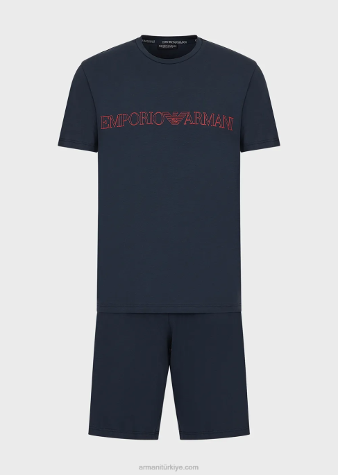 erkekler Armani megalogo organik pamuklu pijama lacivert T8HD1804
