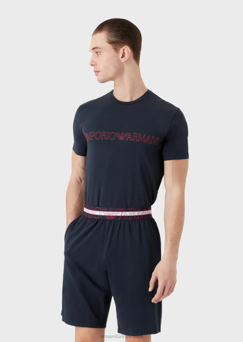 erkekler Armani megalogo organik pamuklu pijama lacivert T8HD1804