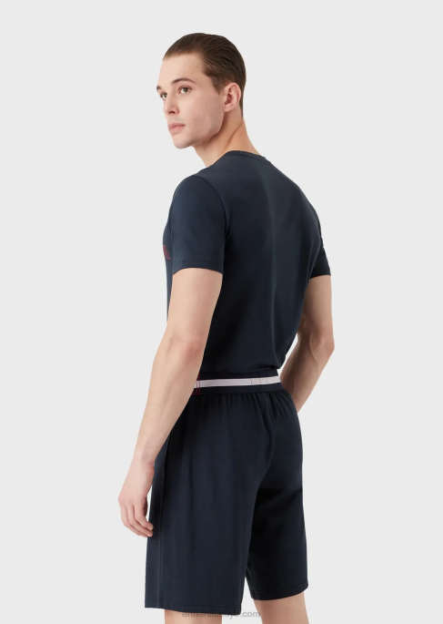 erkekler Armani megalogo organik pamuklu pijama lacivert T8HD1804