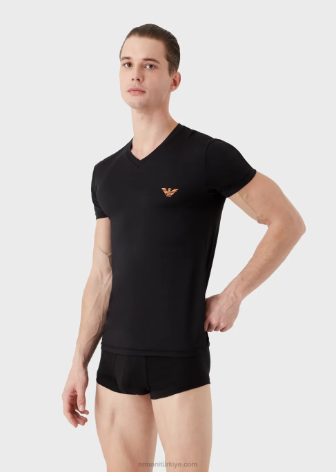 erkekler Armani mikrofiber v yaka atlet siyah T8HD1812