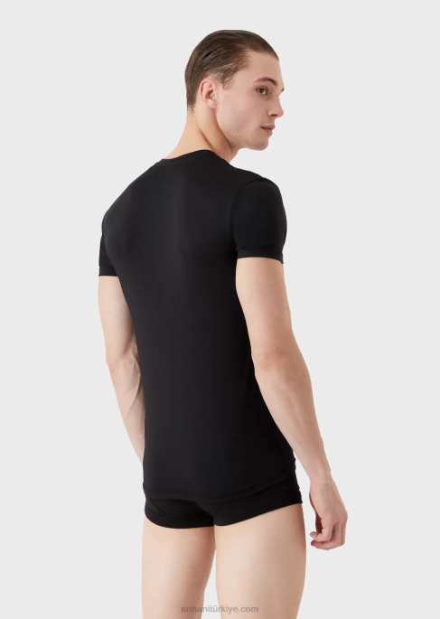 erkekler Armani mikrofiber v yaka atlet siyah T8HD1812